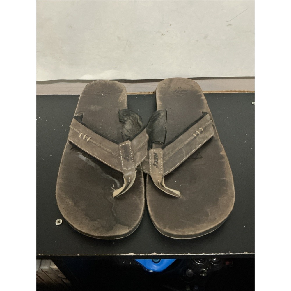 Reef Mens Brown Leather Flip Flop Sandals Size 11 Casual Thong Shoes